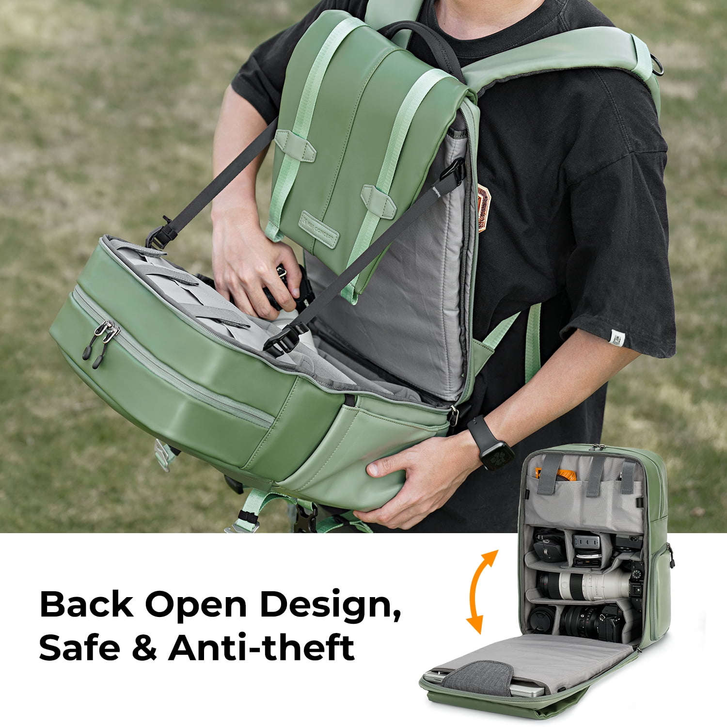 K&F CONCEPT Camera Backpack for 15.6" Laptop, Camera Case for Photography and Travel Use, Camera Bag with Weatherproof Rain Cover-17.7x12.2x7.87inch