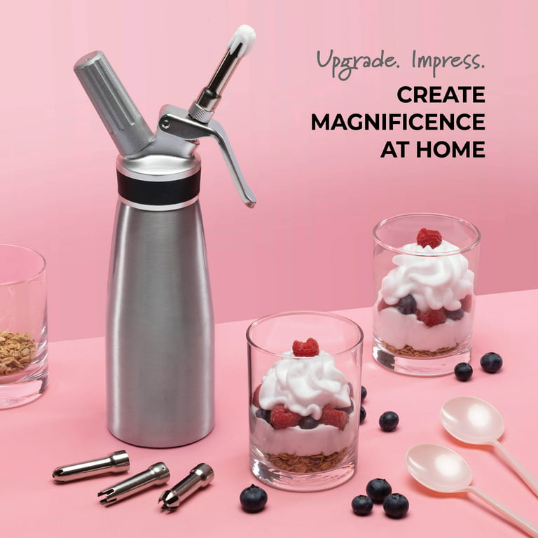 FineDine Professional Whipped-Cream Dispenser - Highly Durable Aluminum  Cream Whipper, 3 Various Stainless Culinary Decorating Nozzles and 1 Brush  