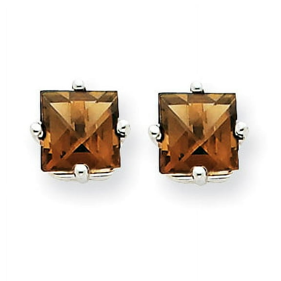 Primal Gold 14 Karat White Gold 5mm Square Smoky Quartz Earrings