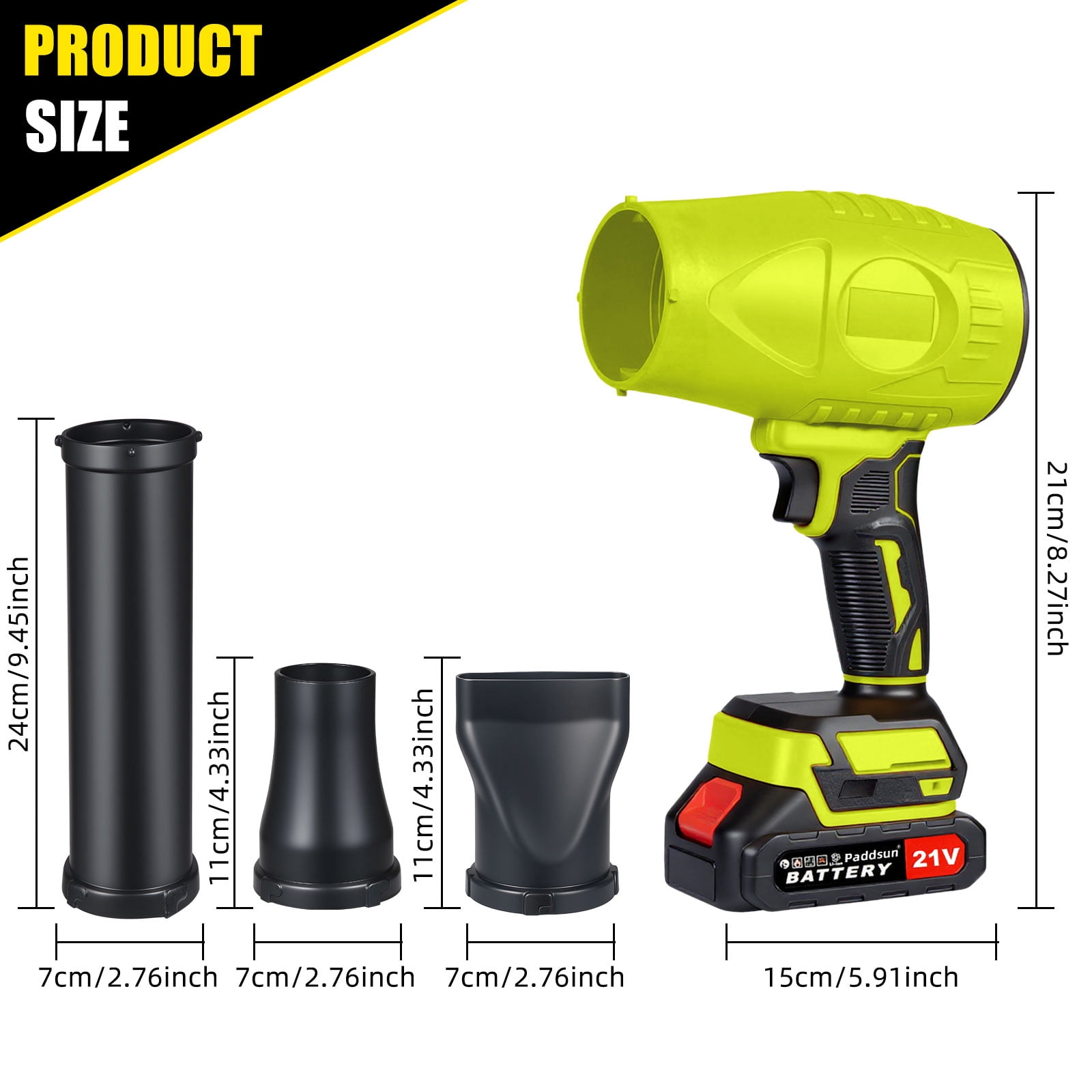 Paddsun Leaf Blower, 21V Cordless Electric with Extended Nozzle Handheld Blower for Patio Cleaning Blowing Leaves and Dust, Green