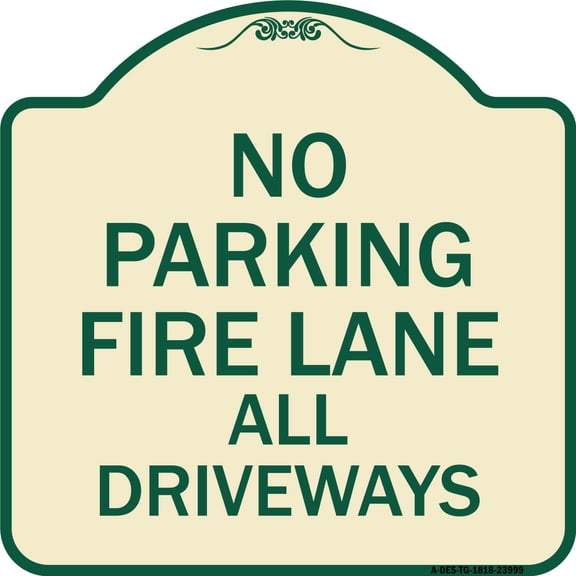 SignMission Designer Series Sign - Fire Lane All Driveways | Tan & Green 18" X 18" Heavy-Gauge Aluminum Architectural Sign | Protect Your Business & Municipality | Made in the USA