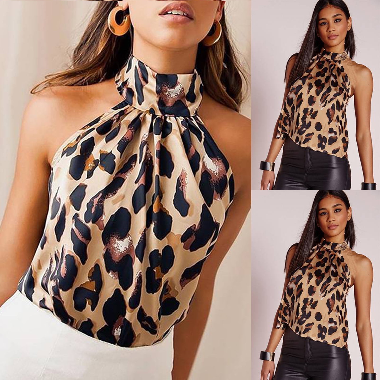 halter neck animal print dress