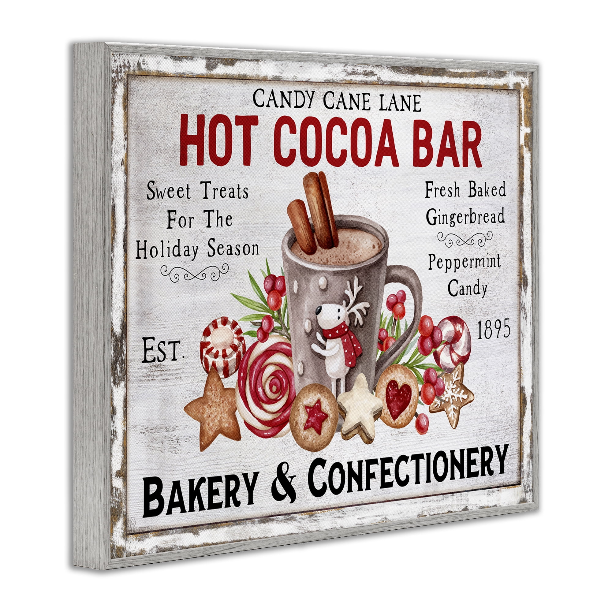 Stupell Industries Hot Cocoa Confectionery Holiday Painting Gray Framed Art Prints Wall Art, 30 x 24
