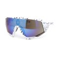 thumbnail image 2 of Mens Paint Splatter Oversize Shield Curved Wrap Color Mirror Sport Sunglasses White - Blue Mirror, 2 of 4