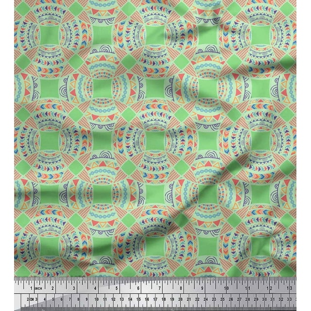 Soimoi Green Cotton Poplin Fabric Mandala Geometric Decor Fabric Printed Yard 42 Inch Wide