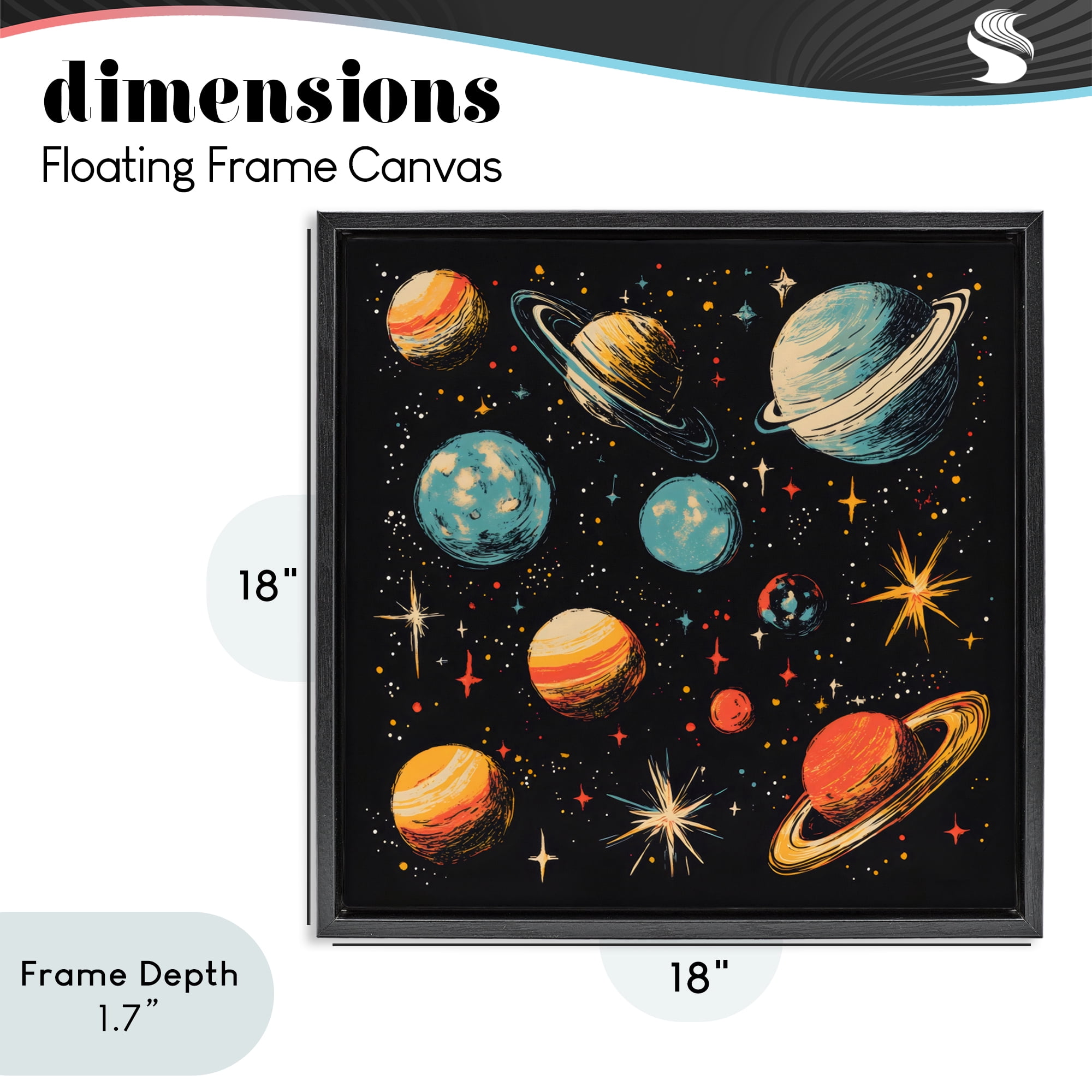 Stupell Industries Colorful Retro Planets Black Framed Floater Canvas Wall Art, design by Creative Studio