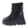 thumbnail image 2 of Wowcloth Women's Winter Ankle Boots – Elastic Round Toe Back Lace-Up with Thick Wedge Heel for Casual Versatile Wear, 2 of 9