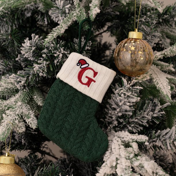Christmas ornaments letter knitted socks Embroidered puppy footprint stockings snowflake Gift bag Alphabet design Xmas decor