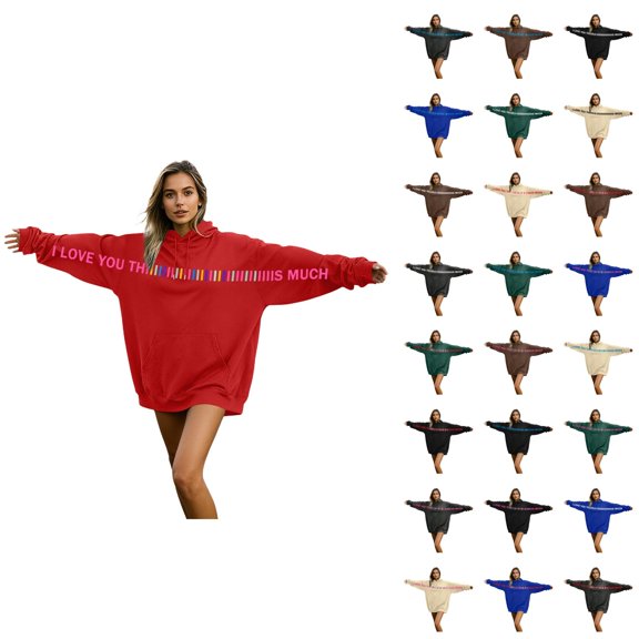 Valentines Hoodies for Men Women 2026 Trendy Long Sleeve I Love You This Much Valentines Sweatshirt with Pockets for Couples