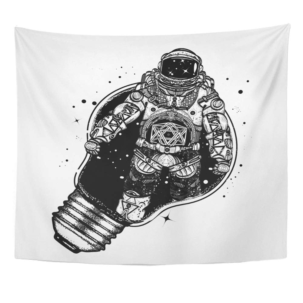 ZEALGNED Astronaut in Light Bulb Tattoo Surreal Graphics Symbol Creative  Thinking New Wall Art Hanging Tapestry Home Decor for Living Room Bedroom  Dorm 51x60 inch 