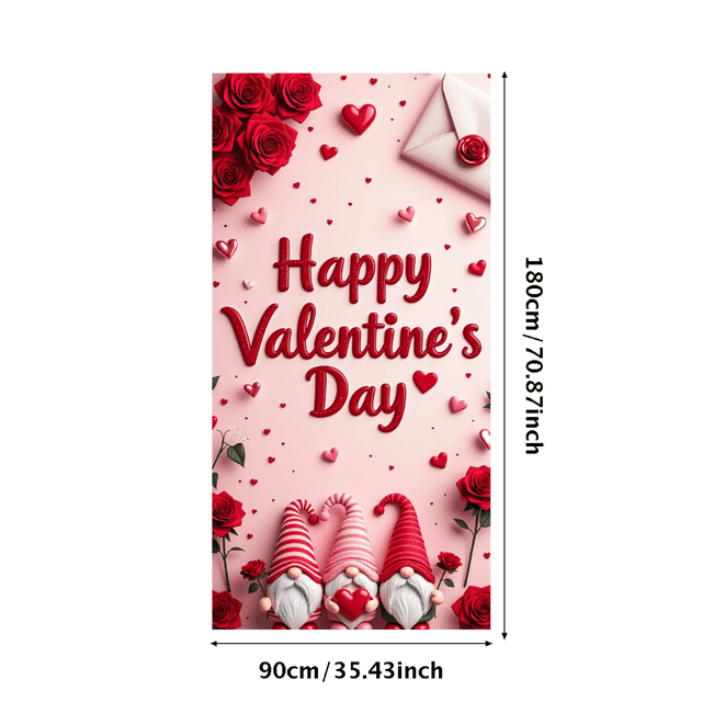 Bannière de la Saint-Valentin Décoration de Célébration Toile de Fond Cœur Gnomes Roses Rouges Amour Fond Événement Mariage Fête Présentoir Festival