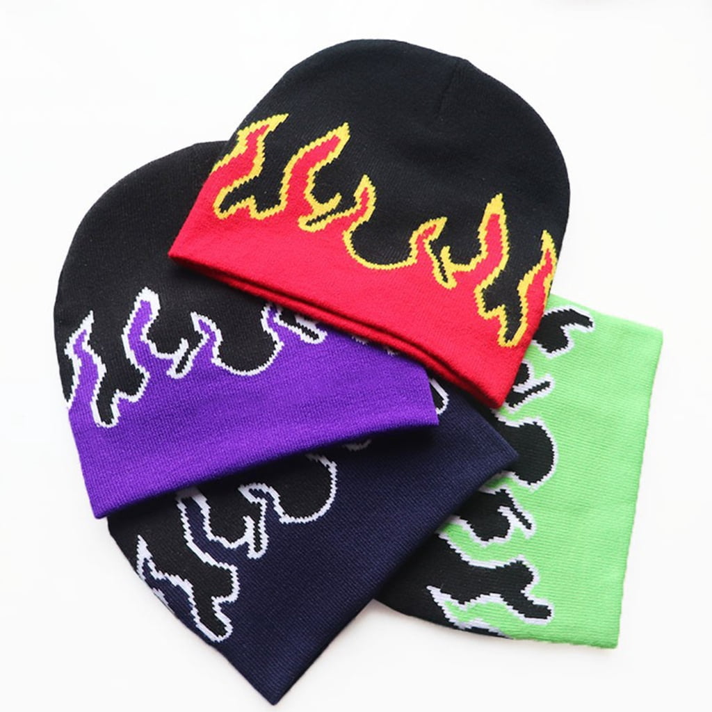 Y2K Beanies Flame Beanie Knit Beanie Hat Fire Flame Beanie Slouchy
