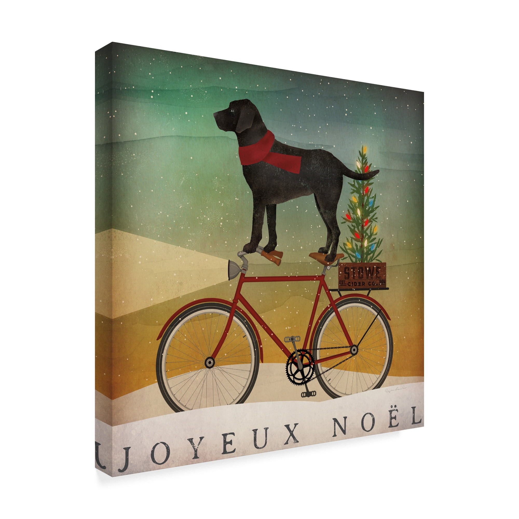 Trademark Fine Art 'Black Lab on Bike Christmas' Canvas Art by Ryan Fowler