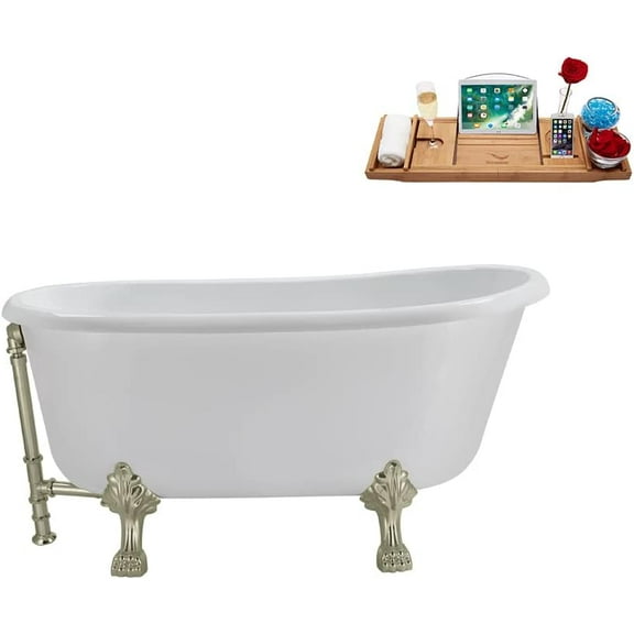 57'' Streamline N374CH-CH Soaking Clawfoot Tub and Tray with External Drain