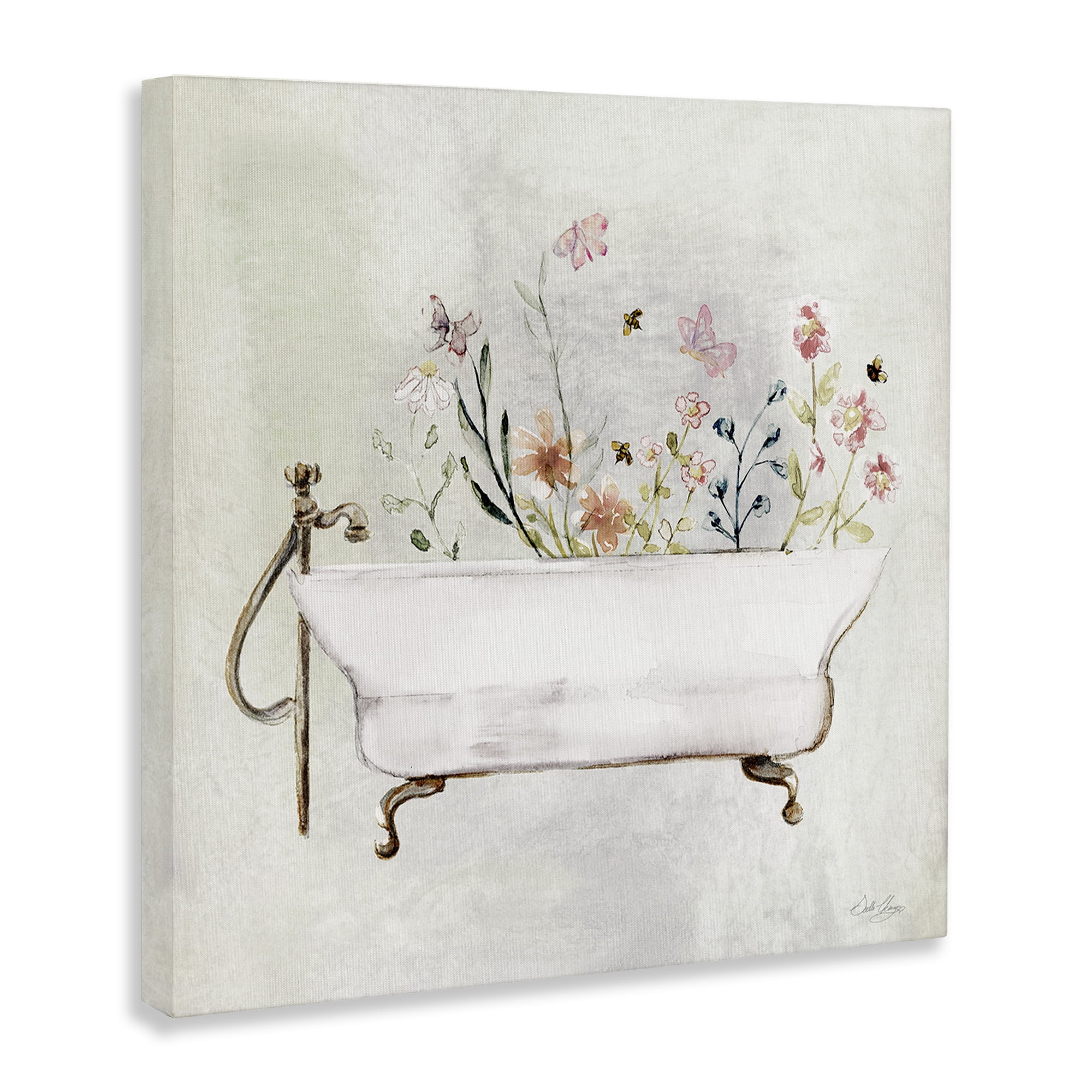 Stupell Industries Butterfly Floral Tub Typography Painting Gallery Wrapped Canvas Art Print Wall Art, 36 x 36