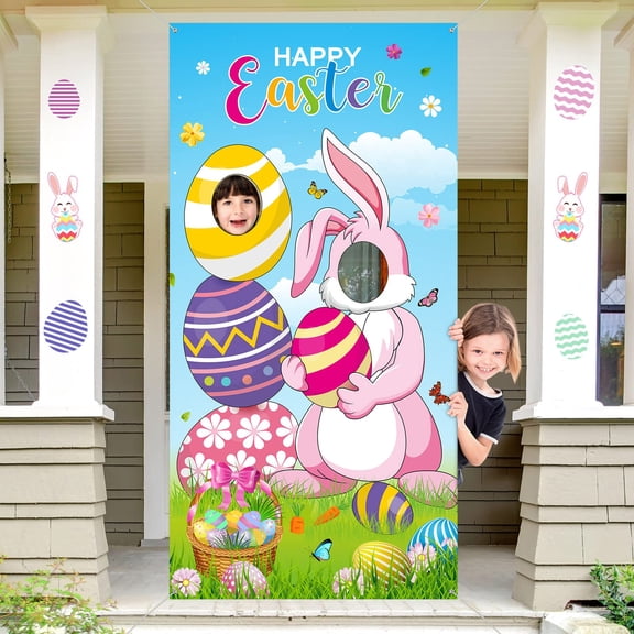 36x72in Funny Easter Bunny Face in Hole Game Door Cover Prop
