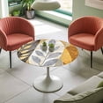 thumbnail image 4 of Abstract Leaves Elastic Fitted Round Table Cover Vintage Yellow White Plant Waterproof Outdoor Tablecloth for Holiday Party, Picnic, Patio & Dining Fits Tables Up to 55"-60", 4 of 8