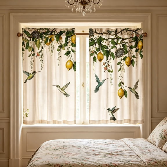 Gumesh Green Leaves Hummingbird Kitchen Curtain 28W X 59L Inch 2 Panel Rod Pocket Eucalyptus Bird - Small Short Cafe Tier Curtains Floral Over Sink Window Drapes Bathroom Decor
