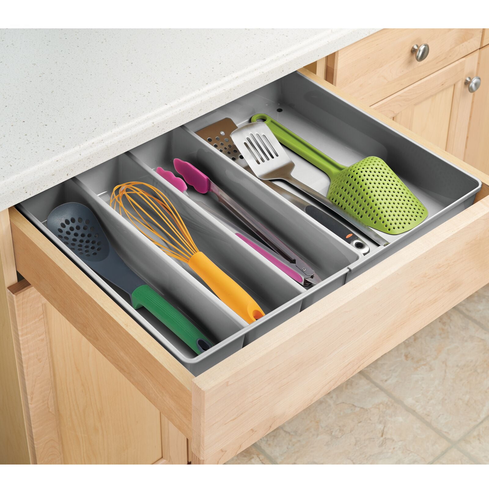 mDesign Plastic Adjustable/Expandable Drawer Storage Organizer, Dark Gray