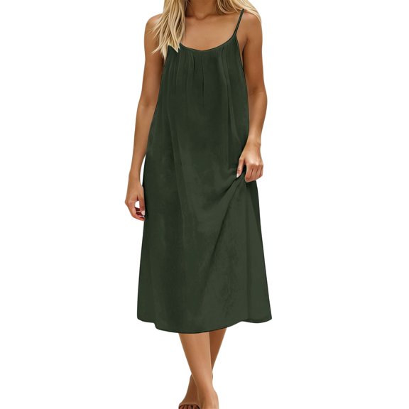 BOOMNY Women's Backless Cami Dress Spaghetti Strap Cami Lounge House Dresses Flowy Beach Summer Maxi Sundress