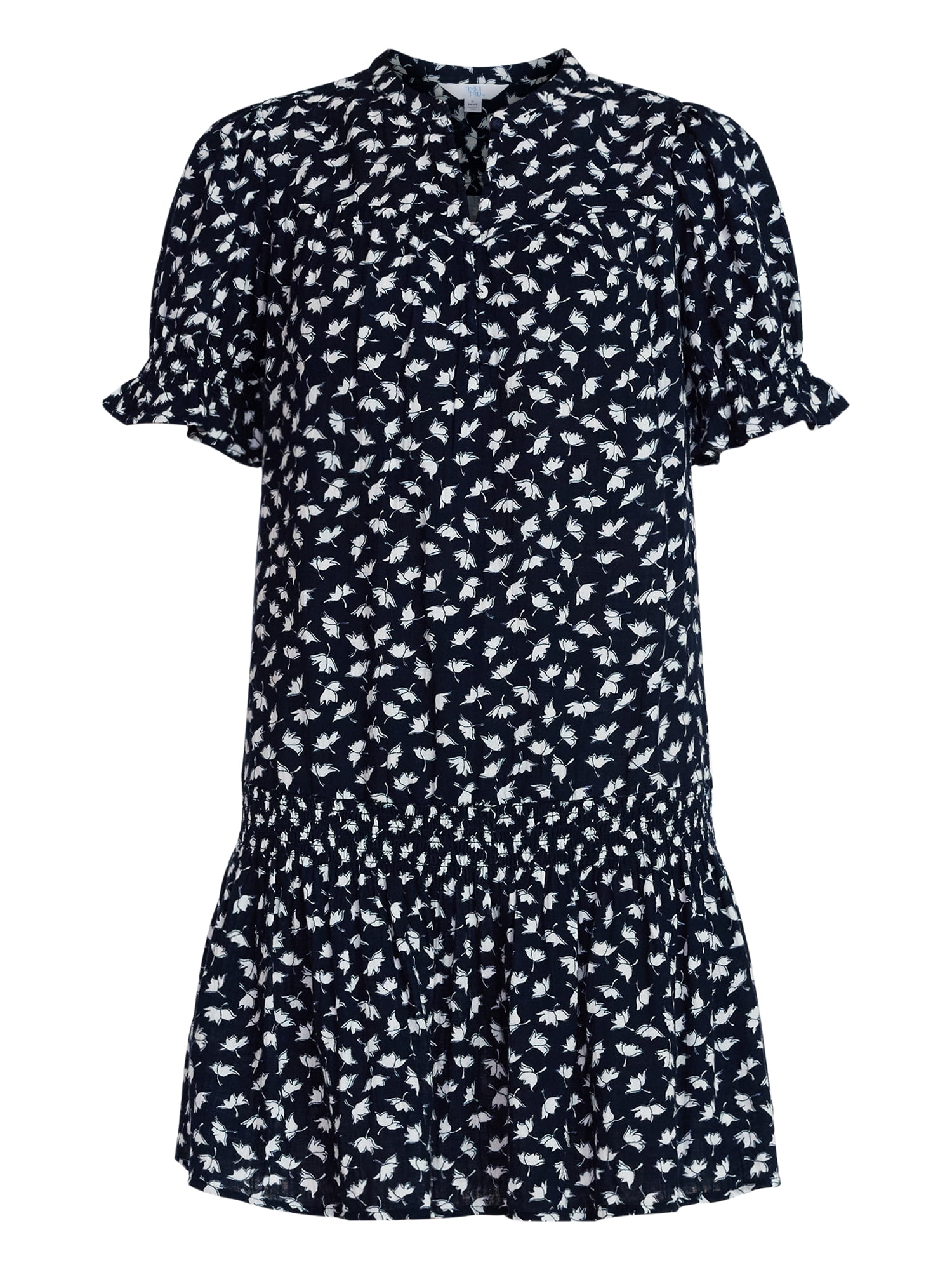 Time and Tru Women's Cotton Double Cloth Mini Dress with Drop Waist, Sizes XS-XXXL