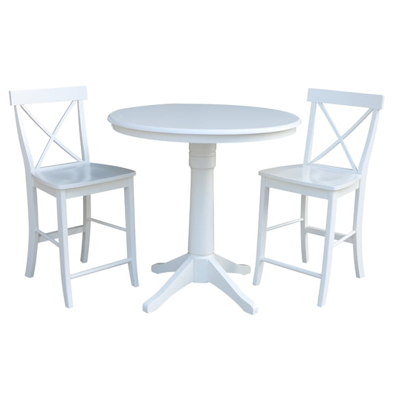 36" Round Counter Height Table and 2 X-back Stools - White - 3 Piece Set