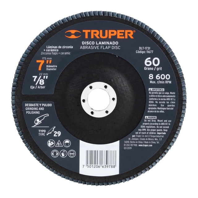 Disco Laminado 7' Grano 60 Centro 7/8' Truper Truper DLT-1731