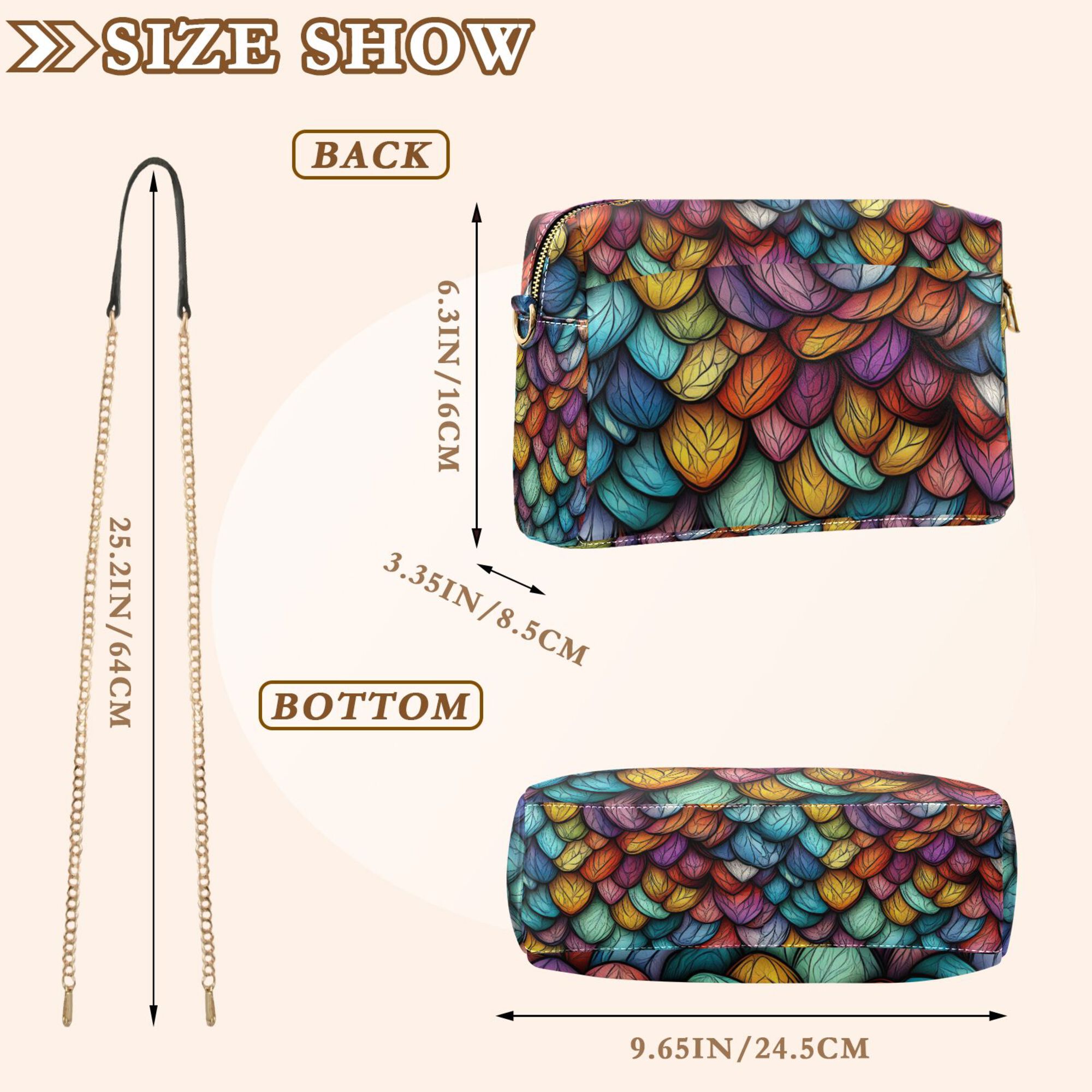 FORMRS Women Crossbody Purse with Chain Strap Vegan Leather Shoulder Handbag, Vibrant Dragon Scales Pattern