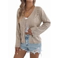 thumbnail image 2 of Women Crochet Long Sleeve Loose Casual Open Front Cardigan Drape Sweaters Boho Summer Beach Coverups Khaki S, 2 of 10