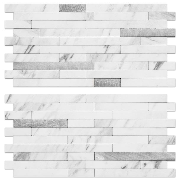 AULIGET 20 hojas de piedra sintética para despegar y pegar contra salpicaduras, azulejos de pared de PVC con aspecto de mármol blanco, se pegan en el protector contra salpicaduras para cocina