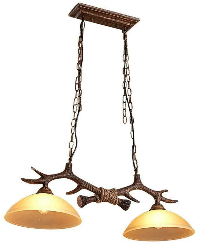Vintage Chandelier Pendant Lamp Deer Horn Resin 2Lights Antler Ceiling Light 