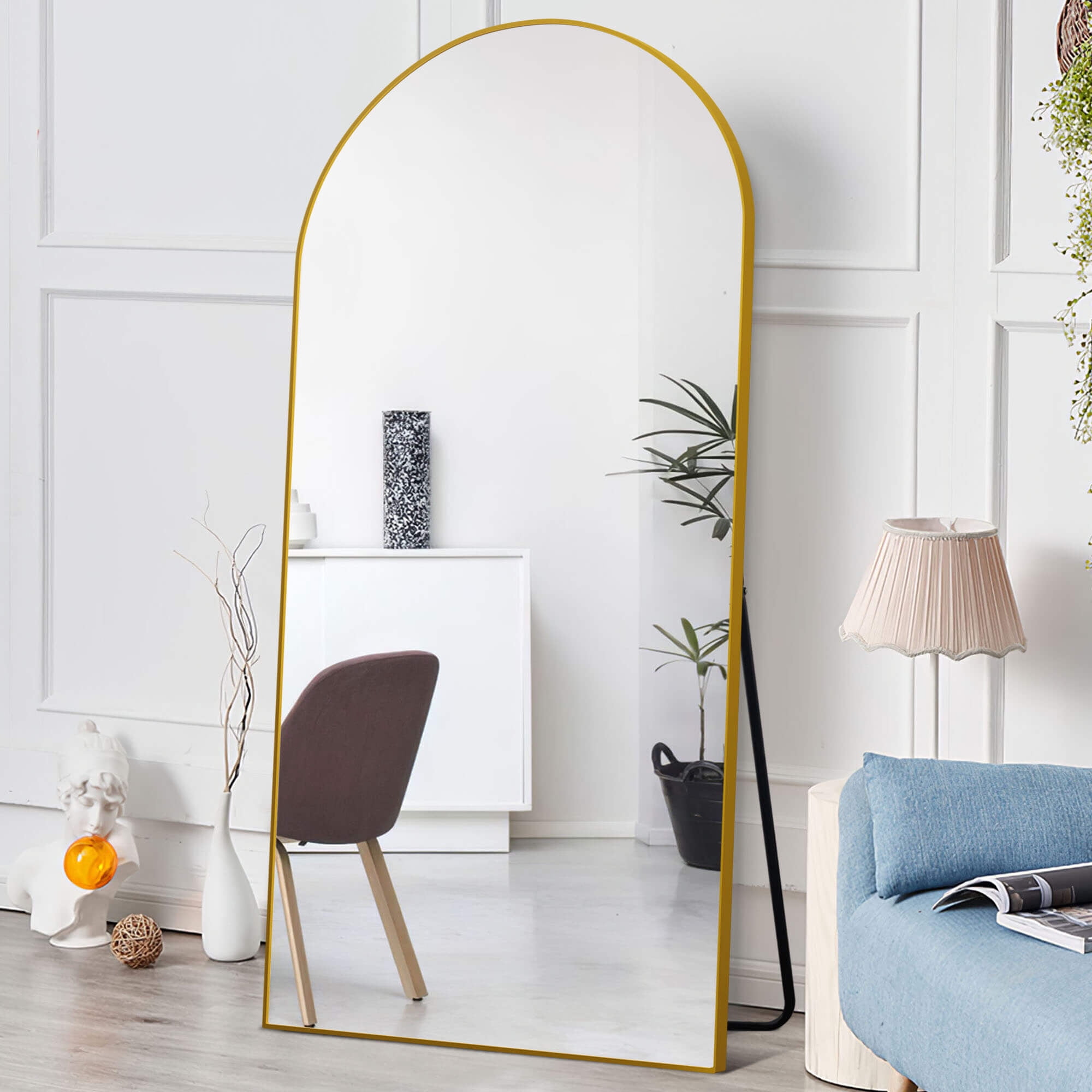71" x 32" Floor Mirrors Free Standing Arched Full Length Mirrors Gold