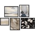 thumbnail image 2 of PixonSign Framed Canvas Print Wall Art Set - Grunge Pastel Paint Stroke Landscape Poster Art - Geometric Print Gallery Set of 5 Leaves Illustrations Digital Art Wall Décor for Home - Black, 2 of 5