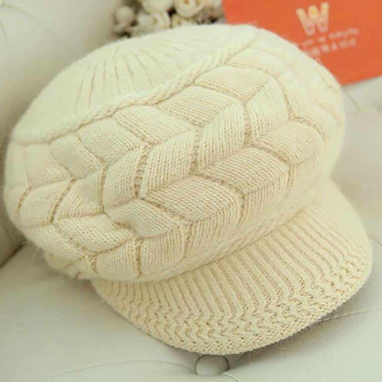 Chunky Cable Knit Beanie with Visor Medium Fit Winter Hat Cozy Chic Original One Men Wool Blend Cable Knitted Visor Beanie  main image 4