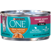 Angle View: Purina ONE Natural Weight Control Wet Cat Food, Ideal Weight Tender Salmon Recipe - (24) 3 oz. Pull-Top Cans