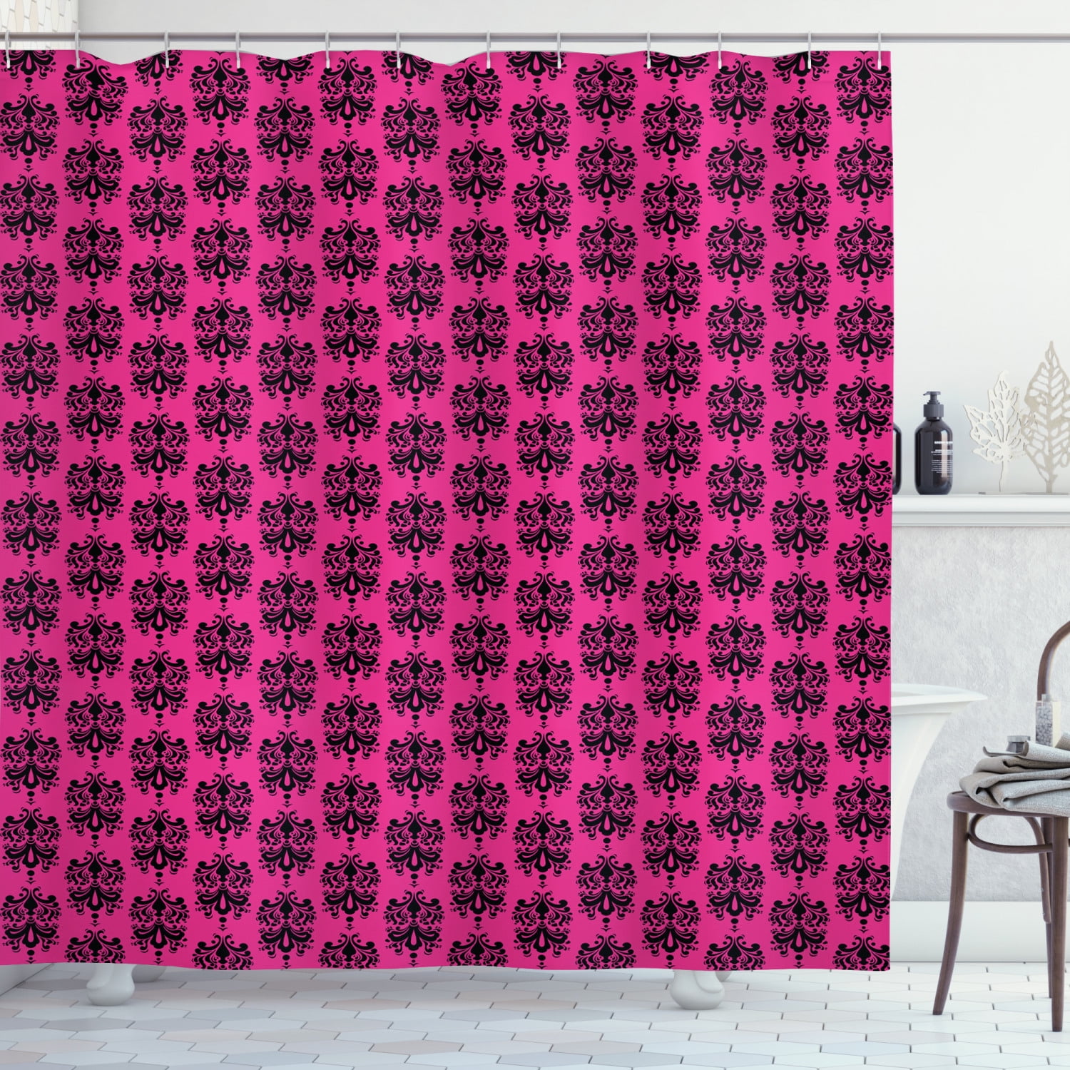 Ambesonne Hot Pink Shower Curtain, Eastern Orient, 69"Wx75"L, Black Hot