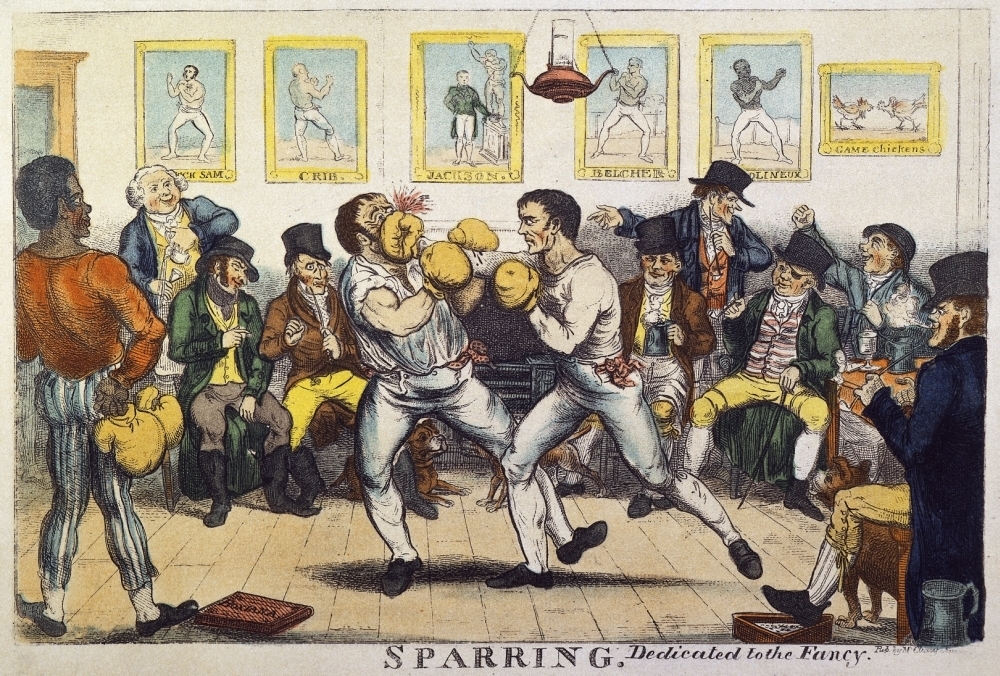 Boxing 19Th Cent NSparring A Colored Etching Probably By