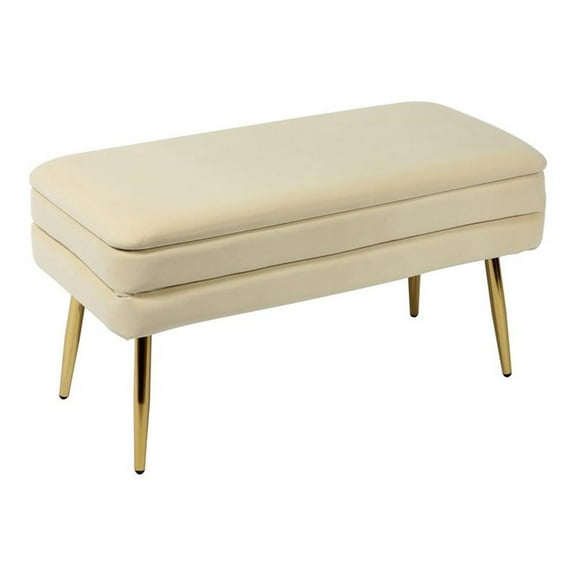 Maklaine 16.5"H Transitional Velvet Storage Bench in Beige Finish