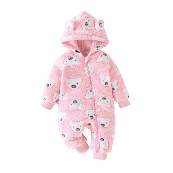 Infant Romper Outfits for Girls 5 Months Baby Clothes Girls Rompers Long Sleeve Shorts Baby Girl Cat Pajamas Boys Cute Romper Jumpsuit Long Sleeve Hooded Bear Print Toddler Outfit Soft Pink 6-9 Months