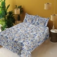thumbnail image 2 of Ambesonne Vintage Fitted & Flat Sheet with Shams 4 Pcs Set, Watercolor Spring Flower, King, Ceil Blue Earth Yellow, 2 of 5