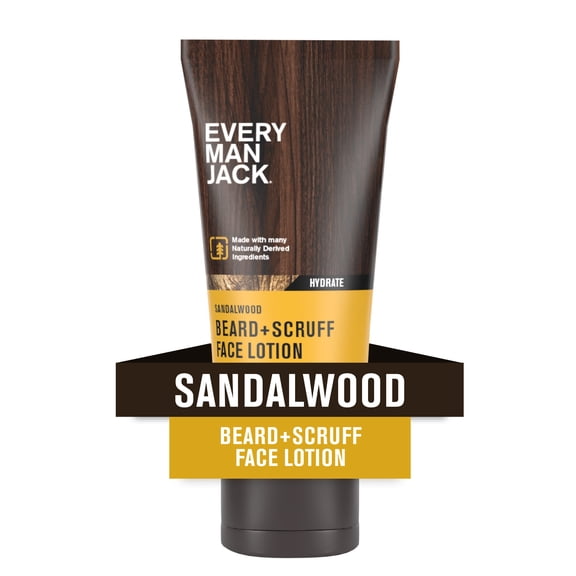 Every Man Jack Sandalwood Beard   Scruff Face Lotion for Men, Naturally Derived, 3.2 oz