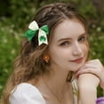 thumbnail image 2 of St Patricks Day Hair Accessories, Green and White Hair Bows for St Patricks Day Outfit, Shamrock Merch Gift, 2 of 6