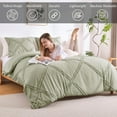 thumbnail image 2 of Boho Duvet Cover Mist Sage - Tufted Geometric Textured Queen Size Comforter Cover Set with Corner Ties & Zipper Closure, 2 of 11
