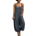 thumbnail image 5 of Baggy Linen Jumpsuits for Women Sleeveless Square Neck Overall Rompers Pleated Loose Casual Jumpsuit Dark Gray, L, 5 of 7