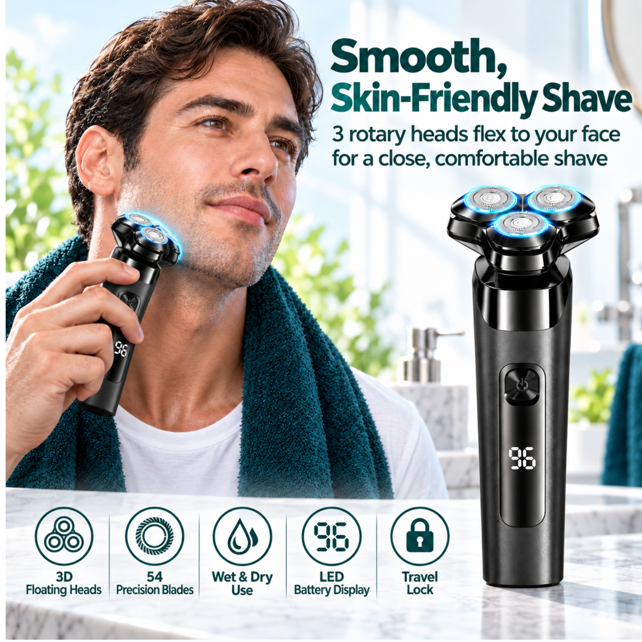 NIASSO Electric Shaver, 3D Rotary Waterproof photo 4