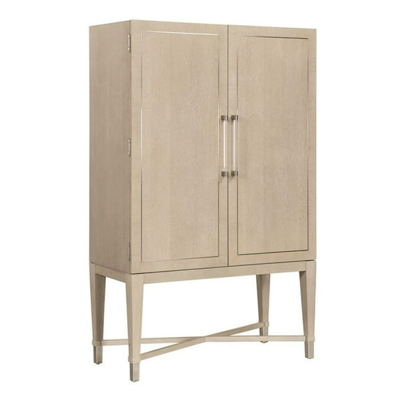 Pemberly Row Contemporary Asian Hardwood Bar Cabinet in Light oak