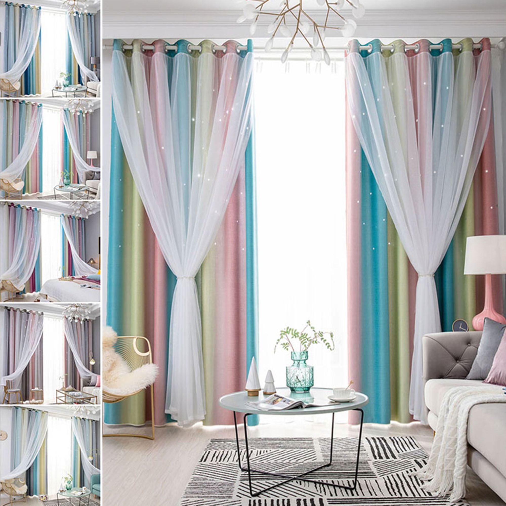 Window Curtains Hollow-out Star Drape Eyelet Living Room Bedroom Panels Drapes 
