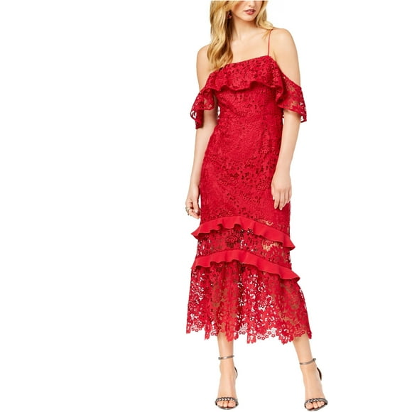 Rachel Zoe Womens Poppy Lace Cold Shoulder Dress, Red, 2