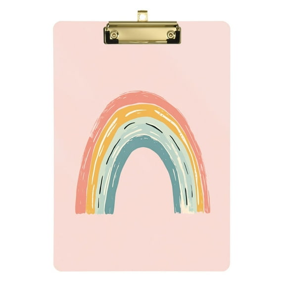 Plastic Clipboard Acrylic Hanging Clip Board with Gold Low Profile Office School Supplies 12.5x9 Hand-painted Rainbow