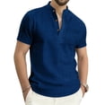 thumbnail image 2 of Men's Short Sleeve Casual Shirt, Solid Color Stand Collar, 3-Button Versatile Summer Top, 2 of 8